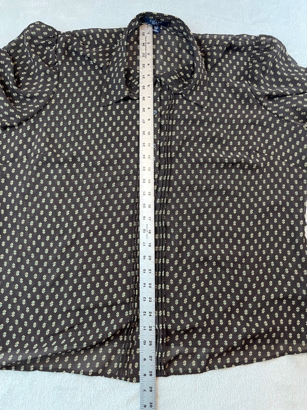 Chaps Plus sz 20w Sheer Blouse Pin Tuck Geometric Print Office Chic Tunic Blouse - Picture 13 of 16